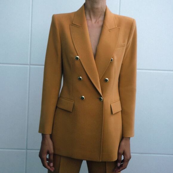 NWOT Zara Double Breasted Long Camel Color Blazer. Blogger fave. - Picture 6 of 13